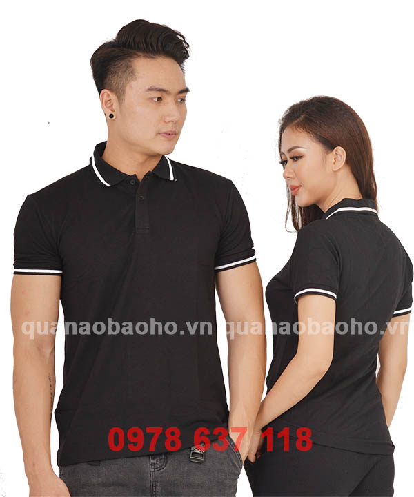 Áo phông cổ bẻ màu đen phối trắng