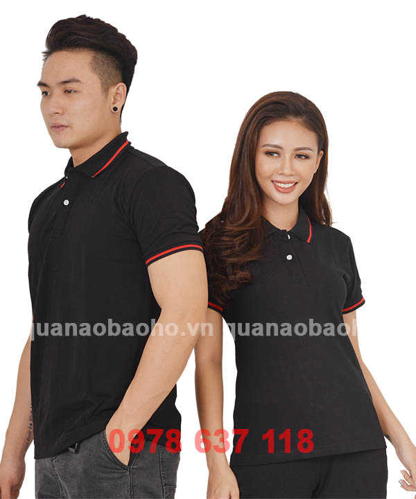 Áo phông cổ bẻ màu đen phối đỏ