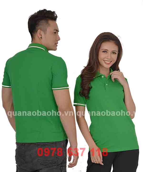 Áo phông cổ bẻ màu xanh lá cây