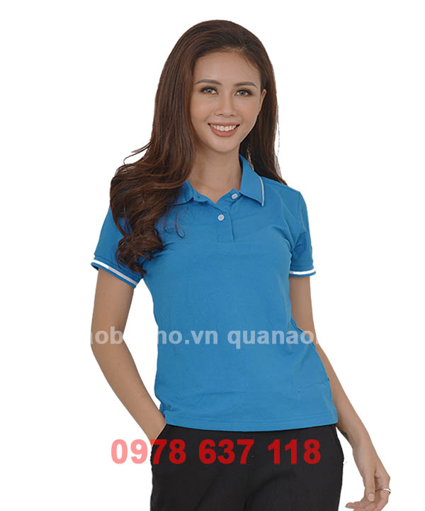 Áo phông cổ bẻ màu xanh YA | Ao phong co be mau xanh YA